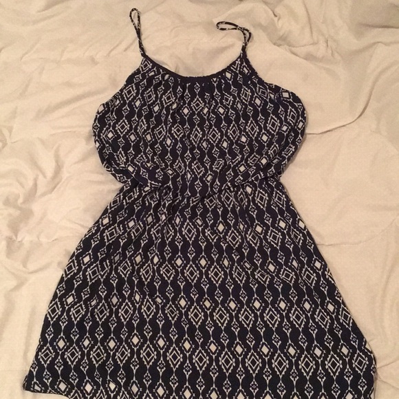 Navy blue and white diamond casual dress - Picture 1 of 1